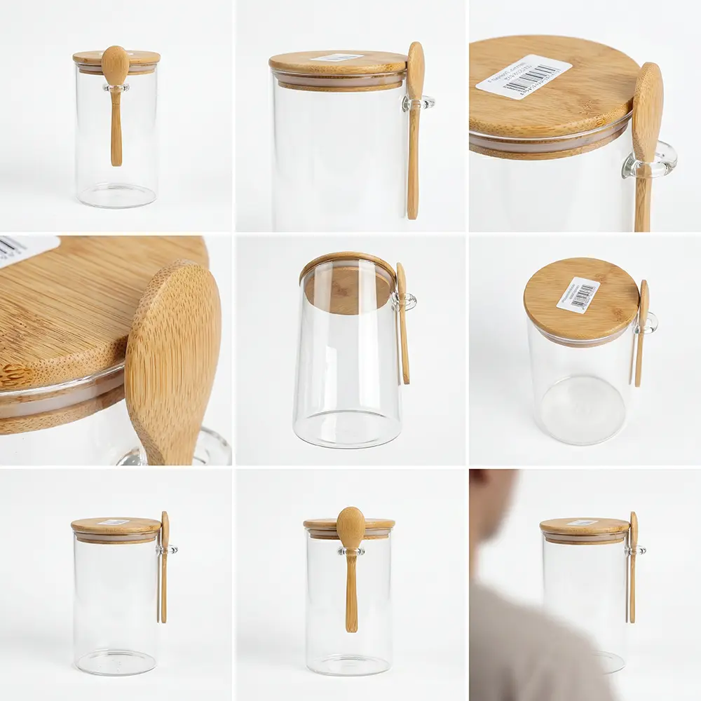 Glass Storage Jar Airtight Bamboo Lid 1L with Spoon Professional Storageware in Lebanon2