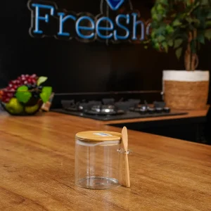 Glass Storage Jar Airtight Bamboo Lid 650ml with Spoon Professional Storageware in Lebanon1