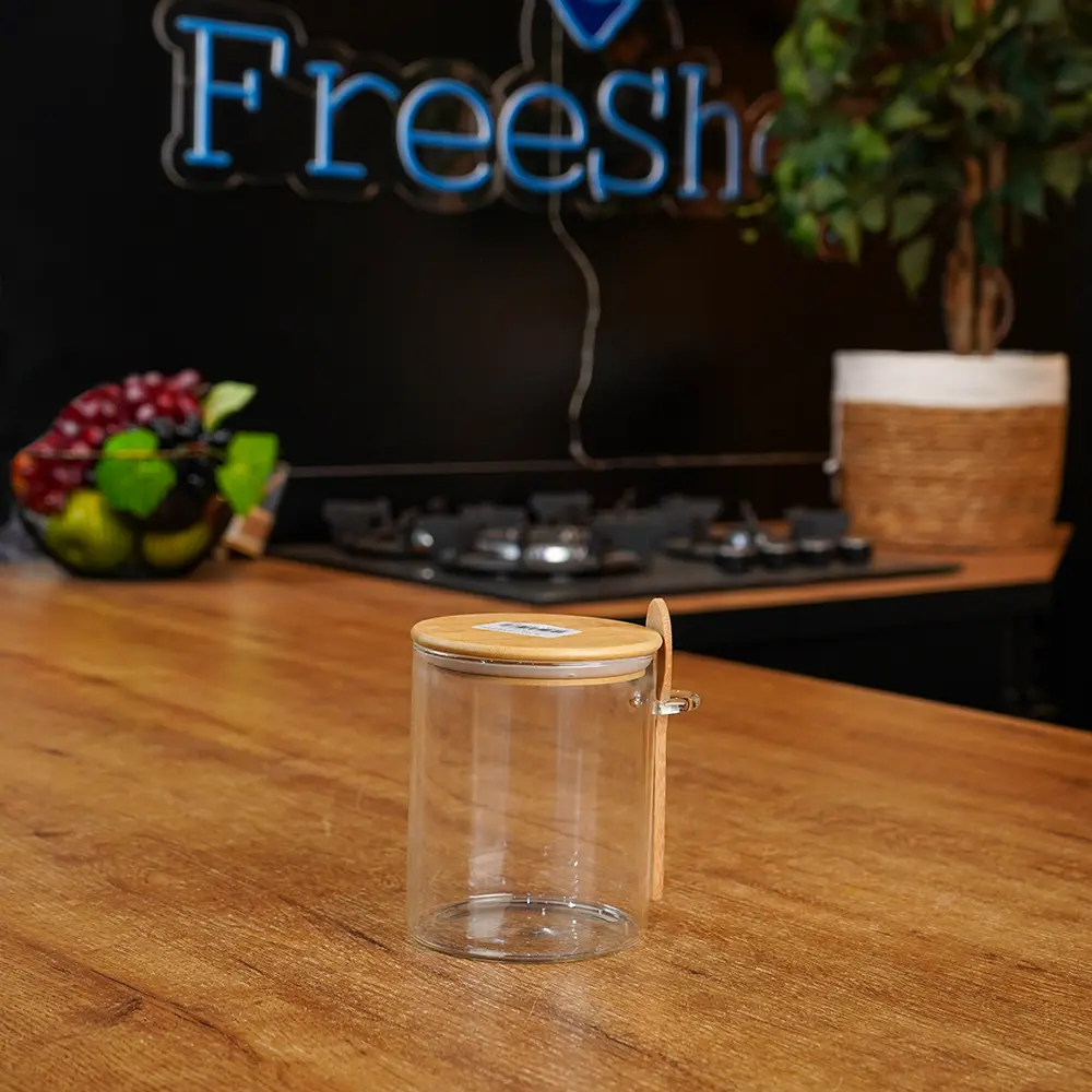 Glass-Storage-Jar-Airtight-Bamboo-Lid-850ml-with-Spoon-Professional-Storageware-in-Lebanon2 Glass Storage Jar Airtight Bamboo Lid 850ml with Spoon Professional Storageware in Lebanon2