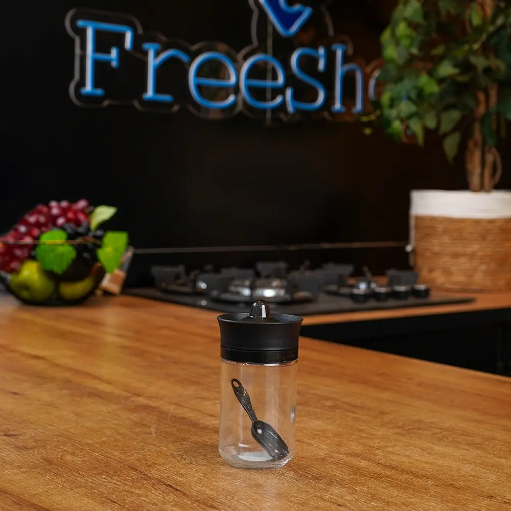 Hane-Glass-Storage-Jar-314ml-with-Black-Lid-&-Spoon-Professional-Storageware-in-Lebanon1 Hane Glass Storage Jar 314ml with Black Lid & Spoon Professional Storageware in Lebanon1