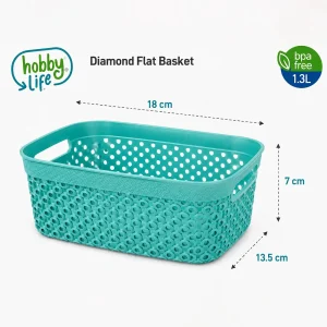 Hobby Life 1.3L Diamond Flat Ventilated Multipurpose 18 x 13.5 x 7 cm Turquoise Basket 04
