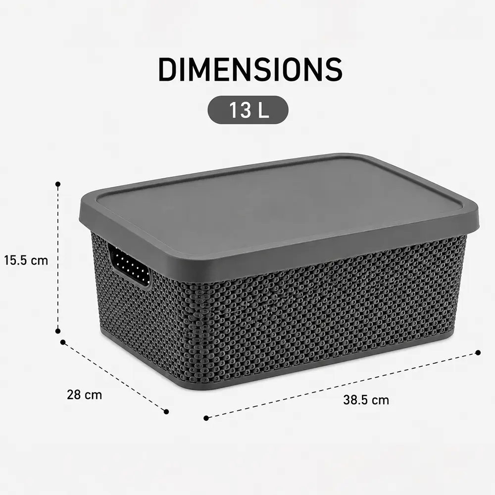 Hobby Life 13L Diamond Textured 38.5 x 28 x 15.5 cm Storage Box with Lid 04