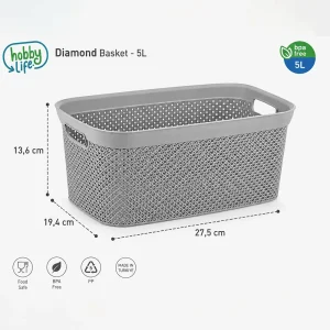 Hobby Life 5L Diamond Ventilated Multipurpose 27.5 x 19.4 x 13.6 cm Storage Basket 08