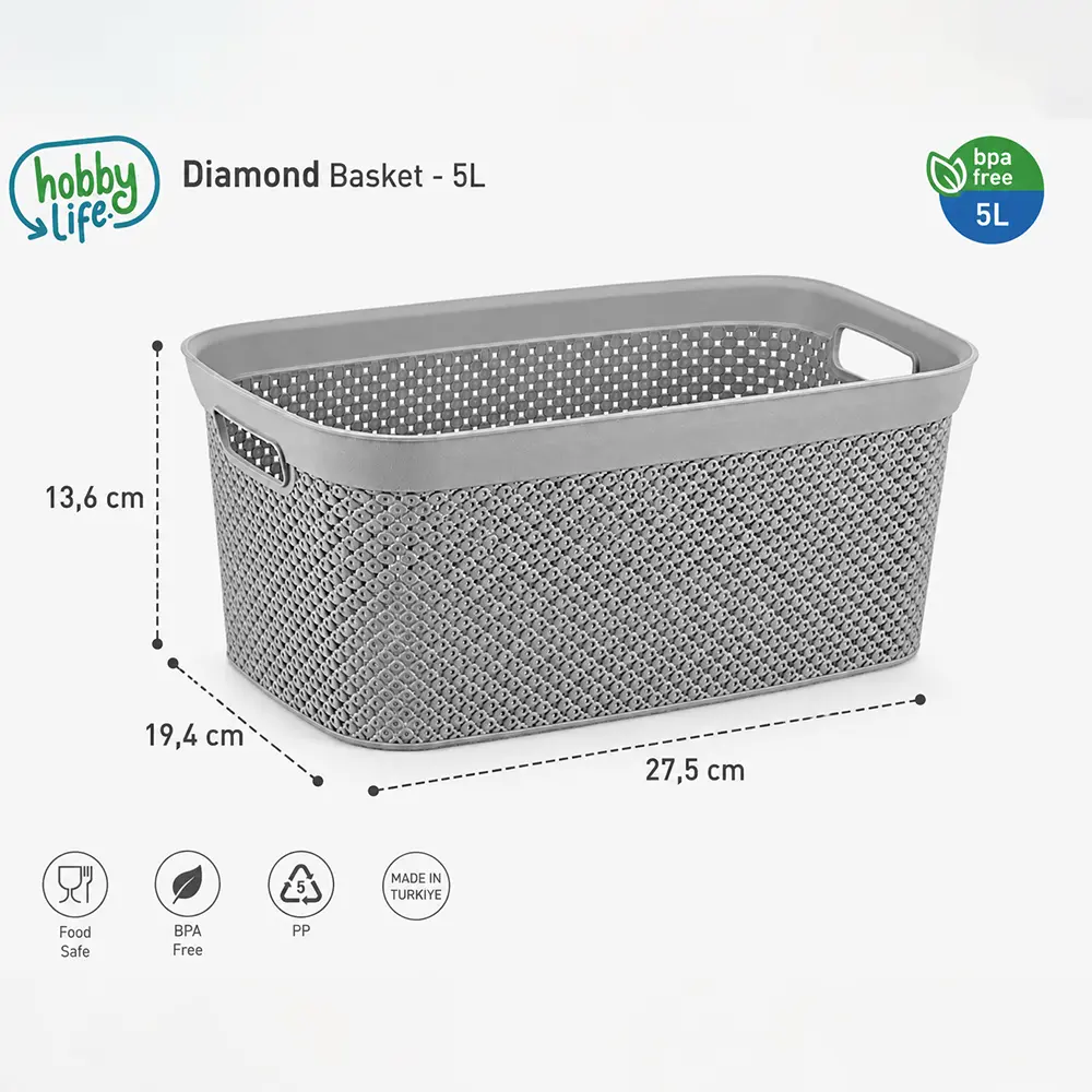 Hobby Life 5L Diamond Ventilated Multipurpose 27.5 x 19.4 x 13.6 cm Storage Basket 08