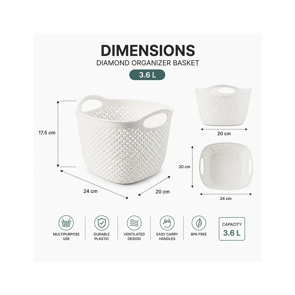 Hobby Life Diamond Square Organizer Basket Woven Design 3.6L Medium Assorted Colors1