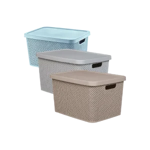 Hobby Life Diamond Storage Box with Lid and Side Handles 19L 28 x 38.5 x 22 cm Model 04 1262 Beige Blue & Light Grey