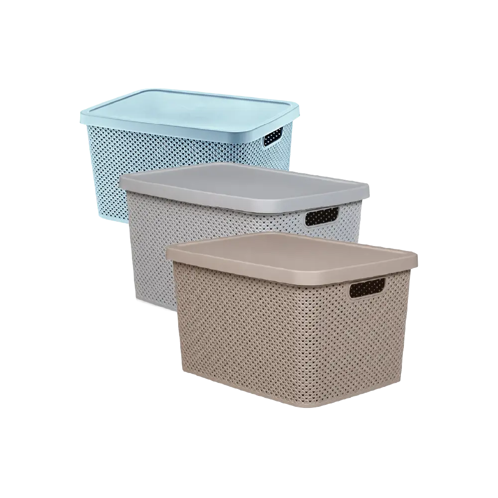 Hobby Life Diamond Storage Box with Lid and Side Handles 19L 28 x 38.5 x 22 cm Model 04 1262 Beige Blue & Light Grey