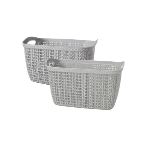 Hobby Life Knit Multipurpose Storage Basket with Integrated Handles 10L, 23 x 33.5 x 18 cm, Model 08 1061 Light Grey & Blue