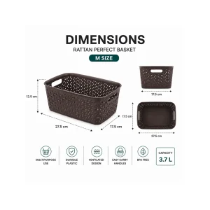 Hobby Life Rattan Practical Organizer Basket Ventilated Woven Design 3.3L Medium Dark Brown1