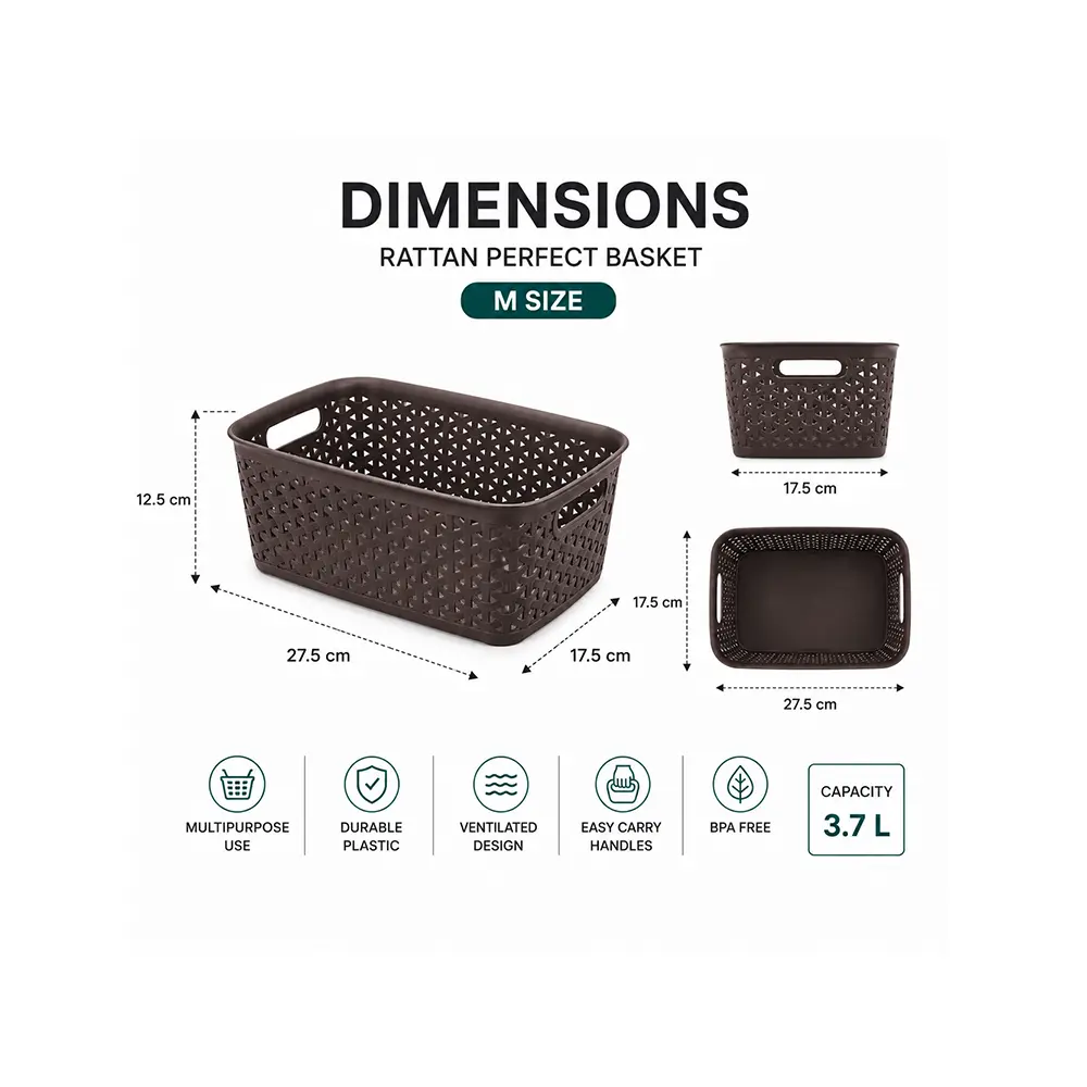Hobby Life Rattan Practical Organizer Basket Ventilated Woven Design 3.3L Medium Dark Brown1
