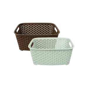 Hobby Life Rattan Rectangular Storage Basket with Side Handles 4.7L 21 x 32 x 11 cm Model 04 1252 Brown & Mint Green