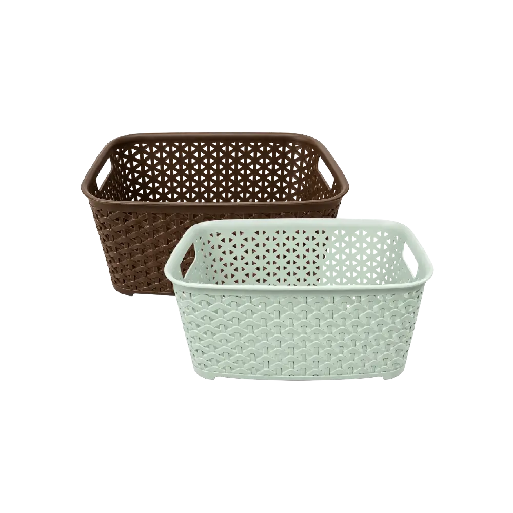 Hobby Life Rattan Rectangular Storage Basket with Side Handles 4.7L 21 x 32 x 11 cm Model 04 1252 Brown & Mint Green