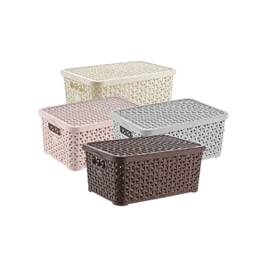 Hobby Life Rattan Storage Box with Lid & Side Handles 10L, 24 x 34 x 15.7 cm Model 04 1256 Assorted Colors