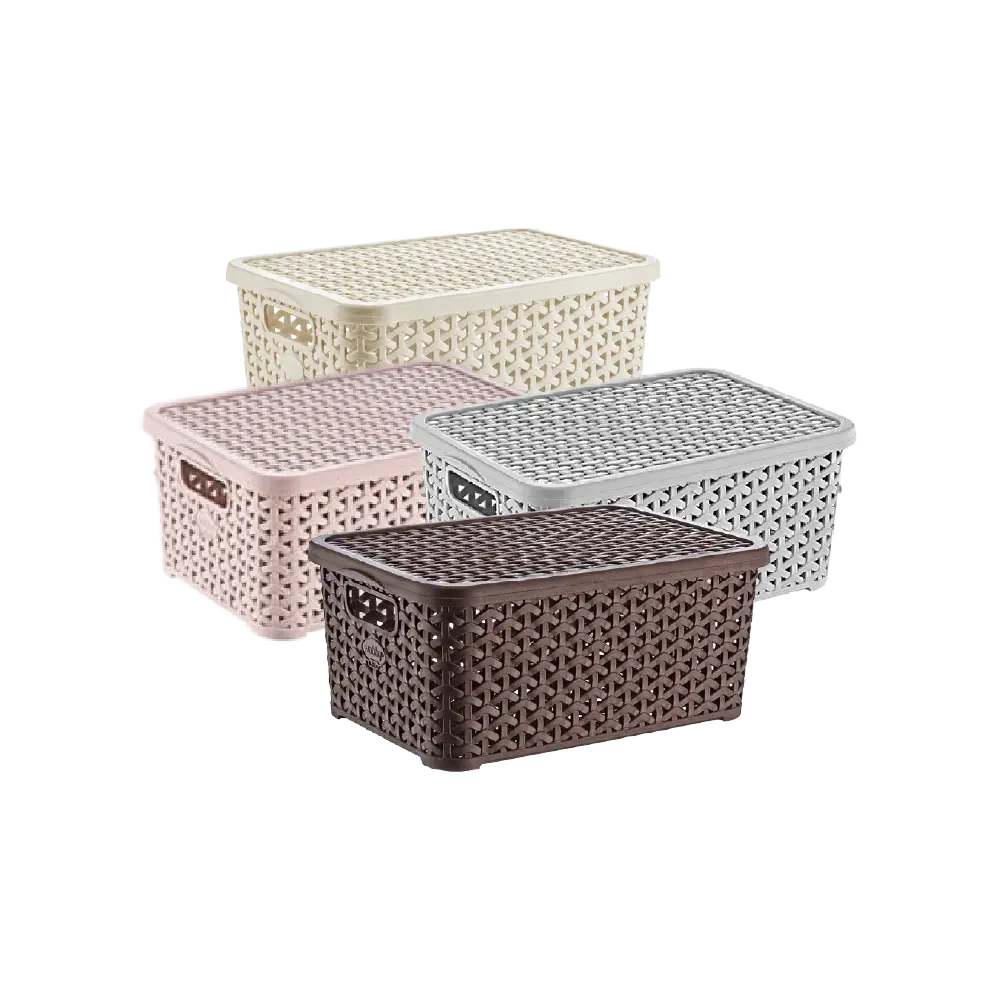 Hobby Life Rattan Storage Box with Lid & Side Handles 10L, 24 x 34 x 15.7 cm Model 04 1256 Assorted Colors