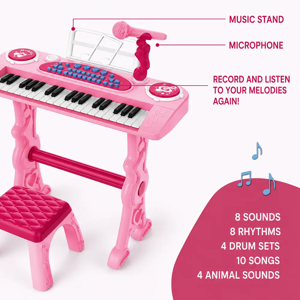 Lijin Kids Electronic Keyboard 37 Keys with Microphone & Stool 53cm Model 328-64 5