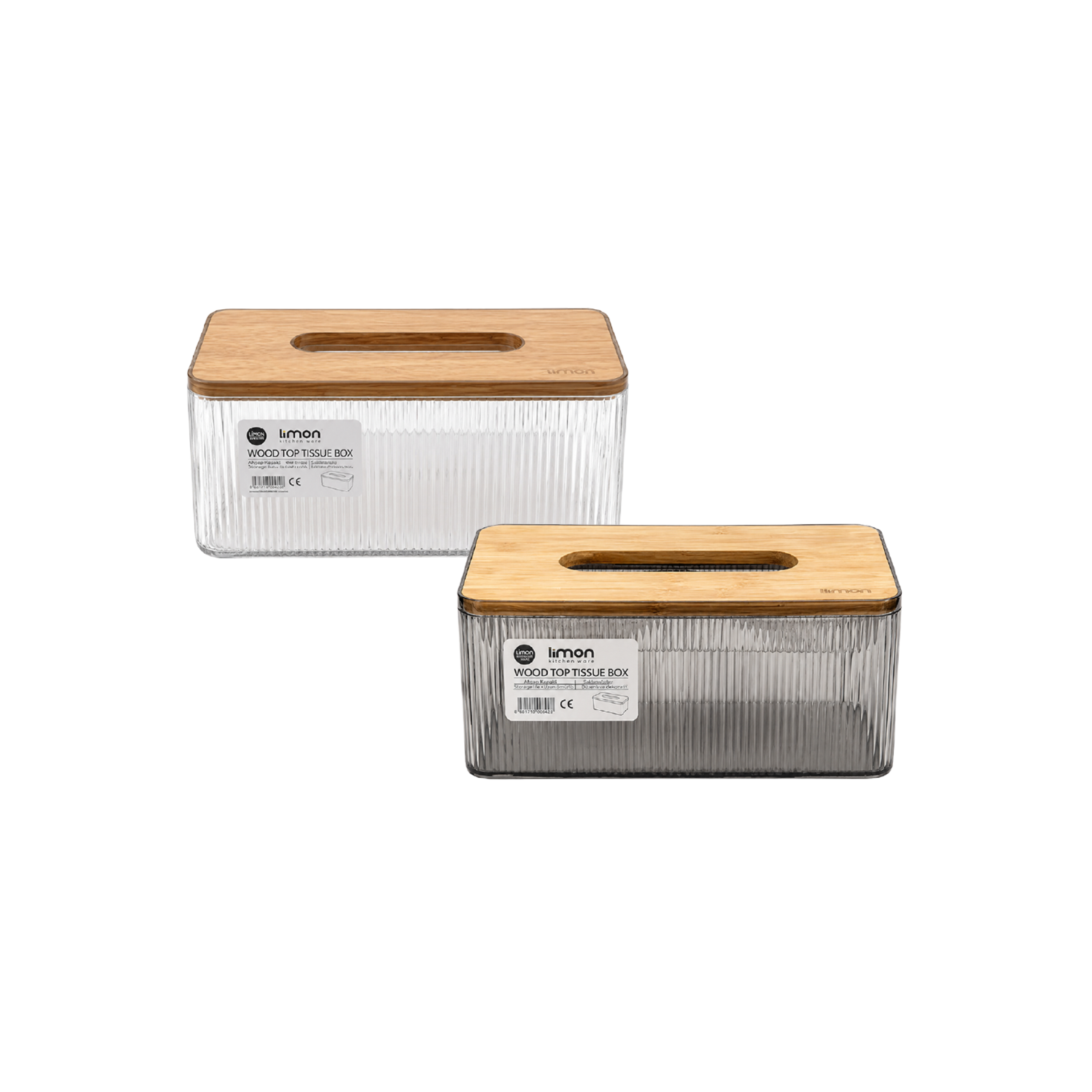 Limon-Wood-Top-Tissue-Box-Ribbed-Transparent-Body-Standard-Size-Rectangular-Model-Clear-&-Smoke-Grey Limon Wood Top Tissue Box Ribbed Transparent Body Standard Size Rectangular Model Clear & Smoke Grey