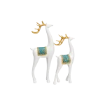Luxury Deer Figurine Set Resin Home Decor 2 Pieces White Gold & Blue