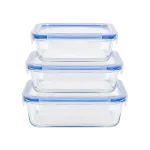 MOMAZ 3 Pcs Airtight Rectangular Glass Food Container Set with Locking Lids 640 ml + 1000 ml + 1500 ml