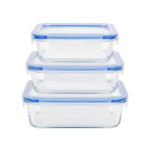 MOMAZ 3 Pcs Airtight Rectangular Glass Food Container Set with Locking Lids 640 ml + 1000 ml + 1500 ml