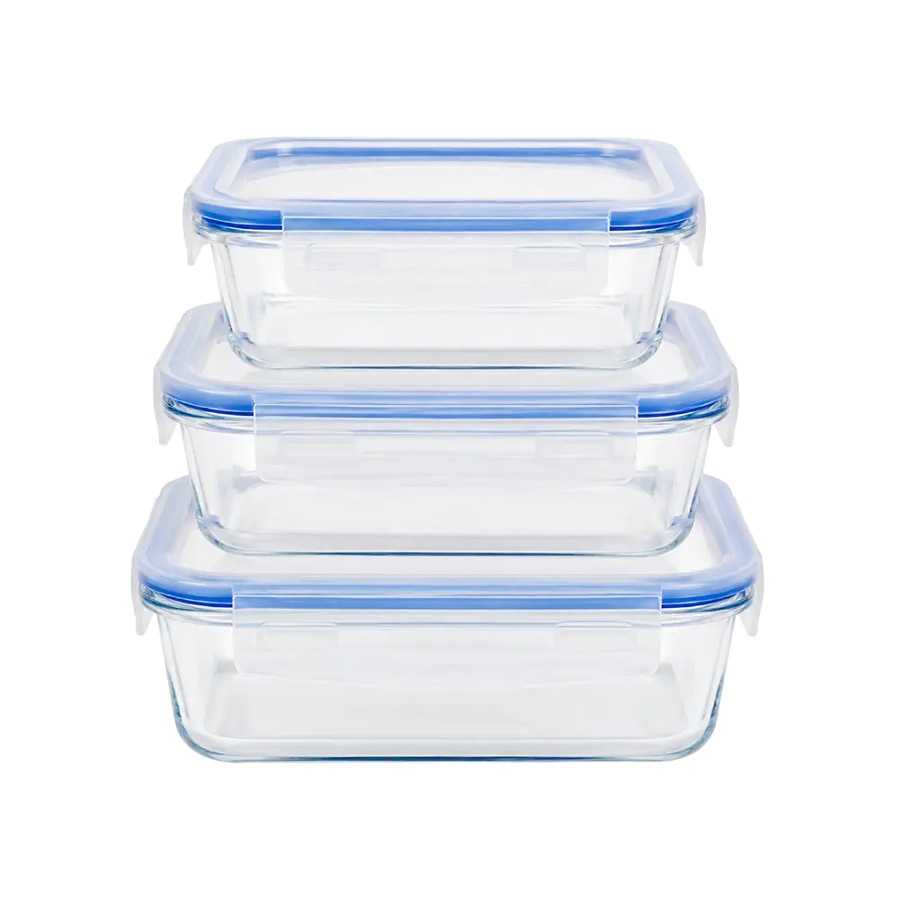 MOMAZ 3 Pcs Airtight Rectangular Glass Food Container Set with Locking Lids 640 ml + 1000 ml + 1500 ml