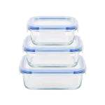MOMAZ 3pcs Airtight Square Glass Food Container Set with Locking Lids 520 ml + 800 ml + 1200 ml