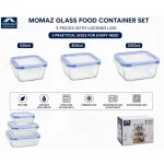 MOMAZ 3pcs Airtight Square Glass Food Container Set with Locking Lids 520 ml + 800 ml + 1200 ml1