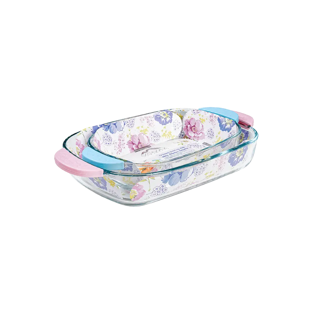 MOMAZ Glass Baking Dish Set with Silicone Handles 2 Pieces Transparent