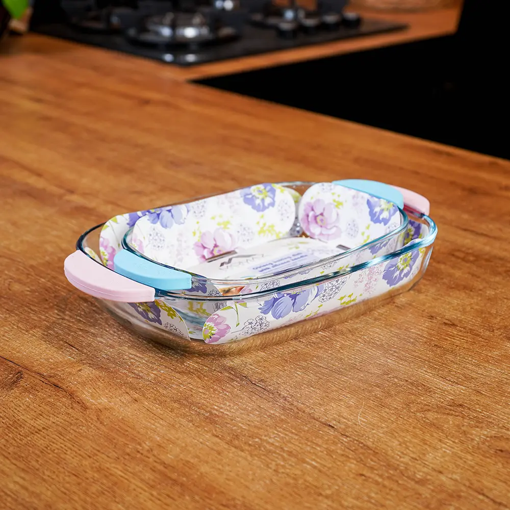 MOMAZ Glass Baking Dish Set with Silicone Handles 2 Pieces Transparent1