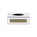 Mirrored Glass Tissue Box Gold Crystal Accent Standard Size Rectangular Model Silver & Gold