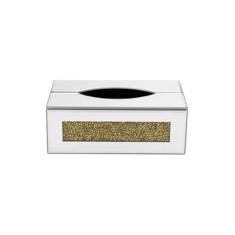 Mirrored-Glass-Tissue-Box-Gold-Crystal-Accent-Standard-Size-Rectangular-Model-Silver-&-Gold Mirrored Glass Tissue Box Gold Crystal Accent Standard Size Rectangular Model Silver & Gold