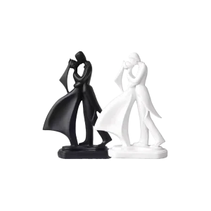 Modern Couple Figurine Romantic Resin Sculpture 30cm Decorative Ornament White & Black