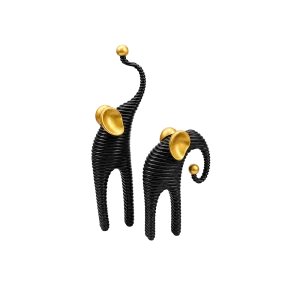 Modern Elephant Figurine Set Resin Home Decor 2 Pieces Black & Gold