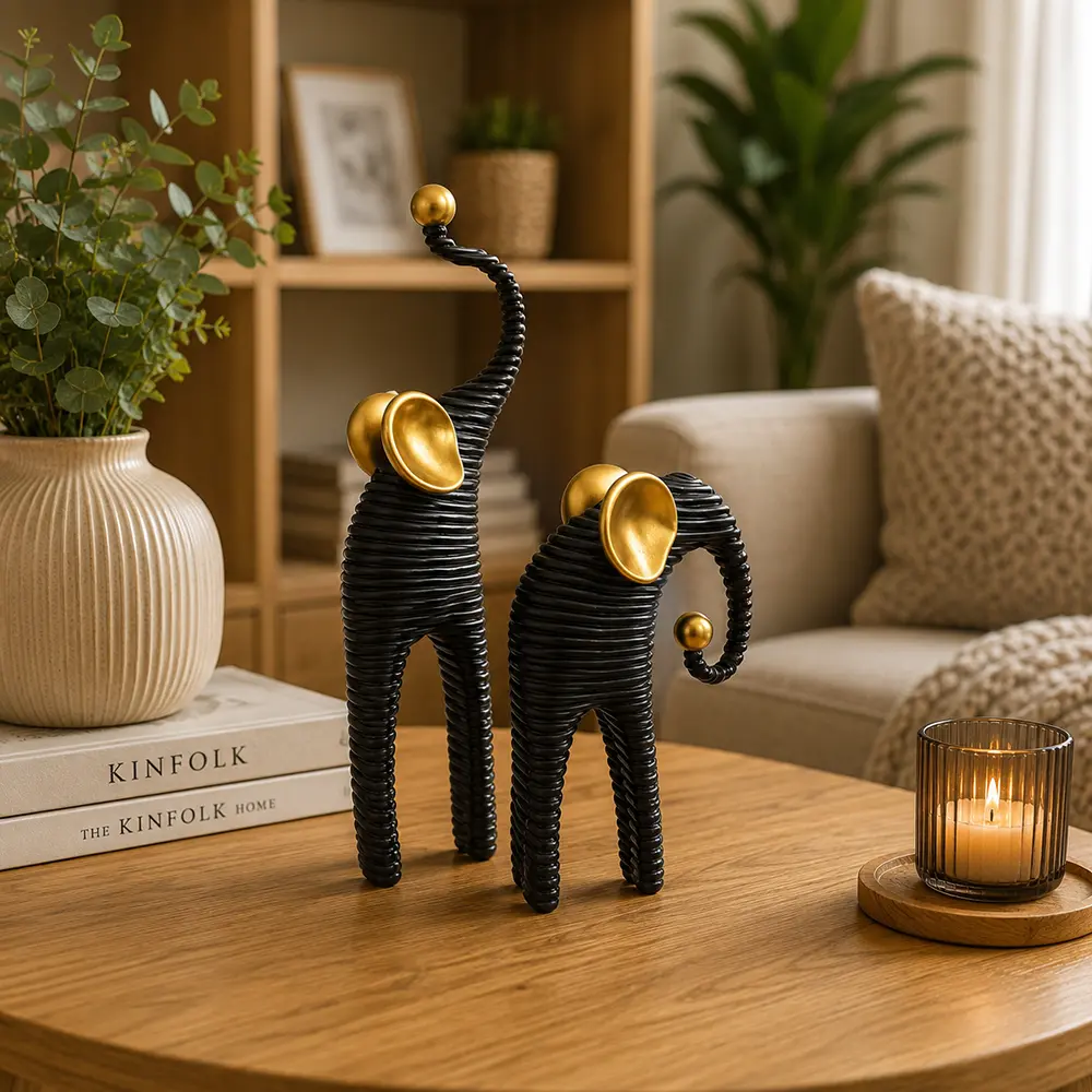 Modern-Elephant-Figurine-Set-Resin-Home-Decor-2-Pieces-Black-&-Gold1 Modern Elephant Figurine Set Resin Home Decor 2 Pieces Black & Gold1