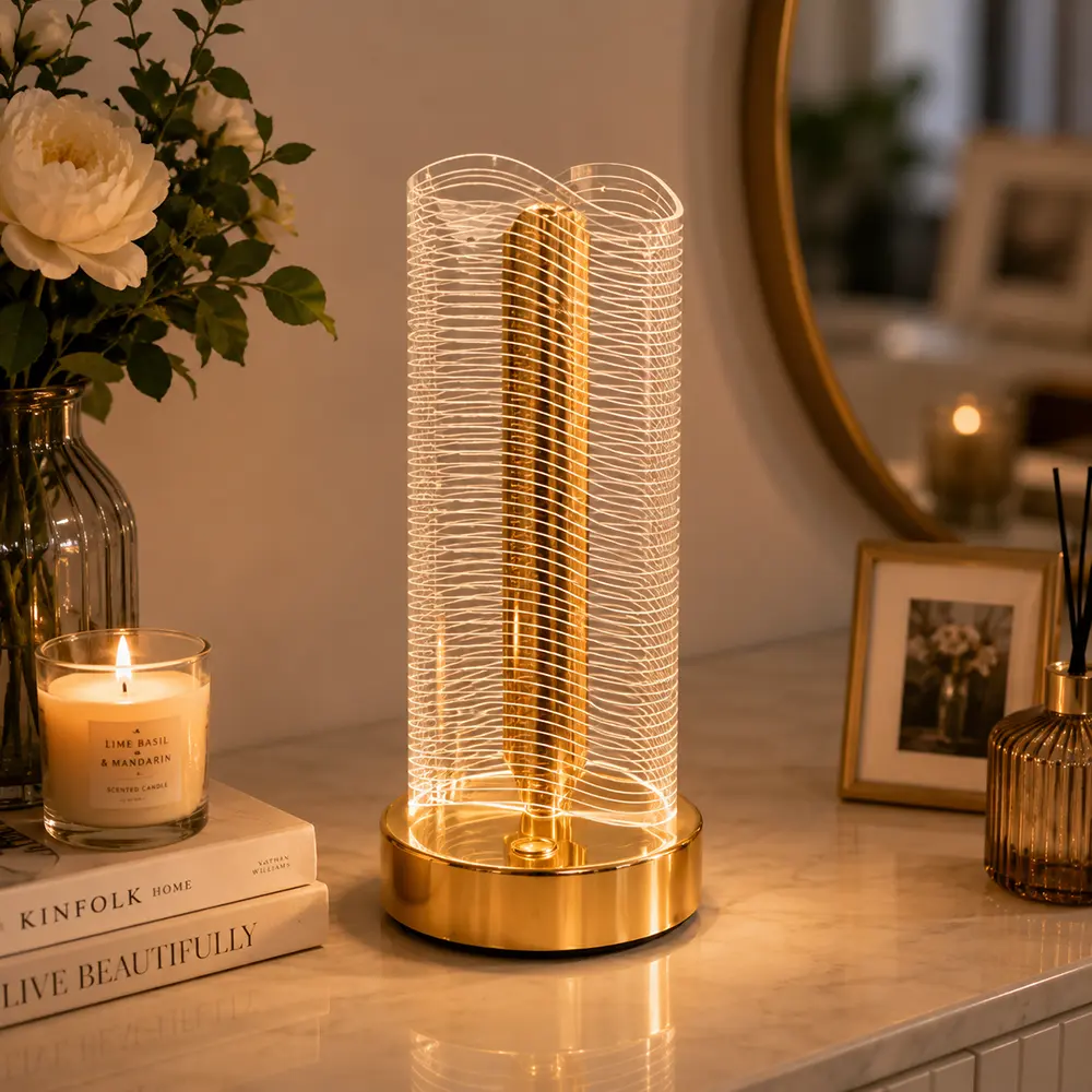 Modern LED Table Lamp Wave Acrylic Night Light Gold 17cm1