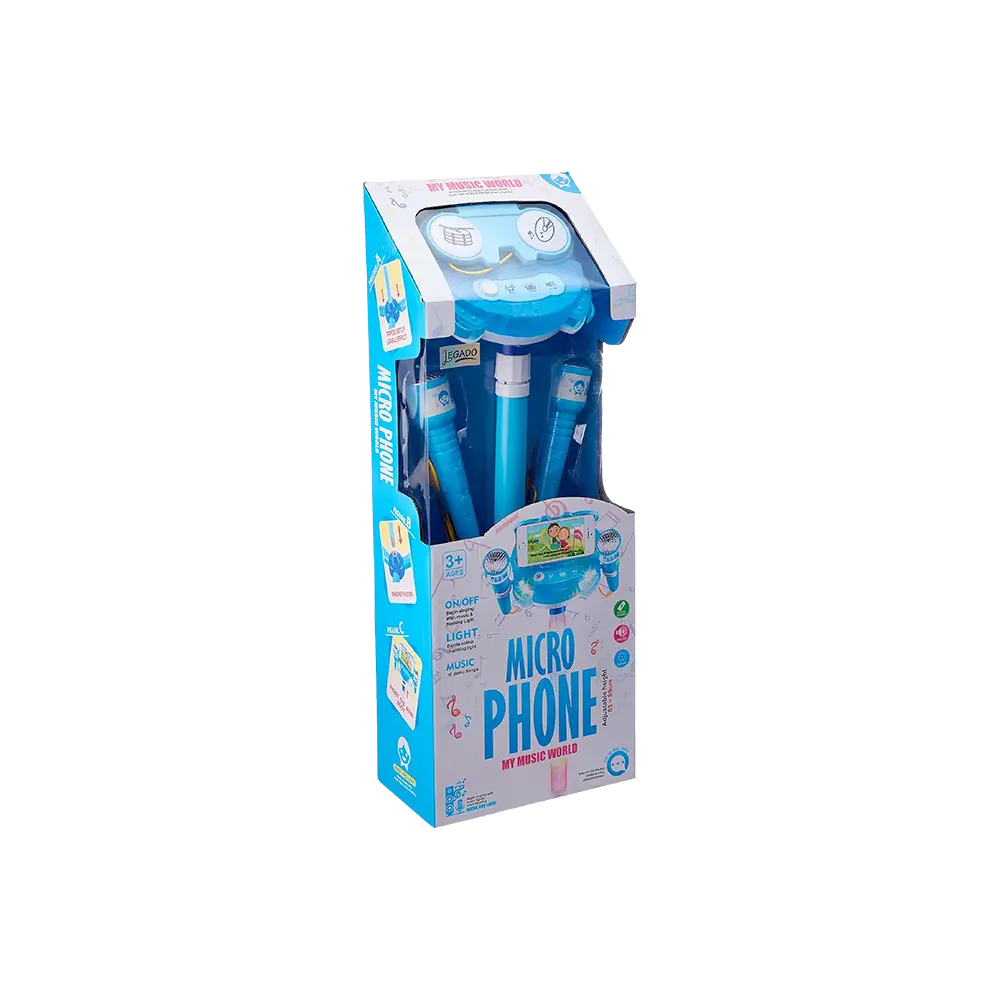 My Music World Kids Microphone Blue Stand with Music & Lights Adjustable