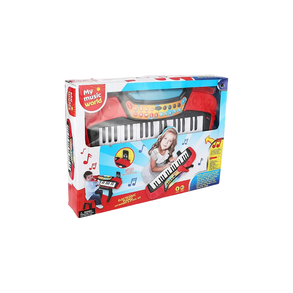 My Music World Kids Red & Black Electronic Piano Keyboard 37 Keys with Microphone & Stool 4