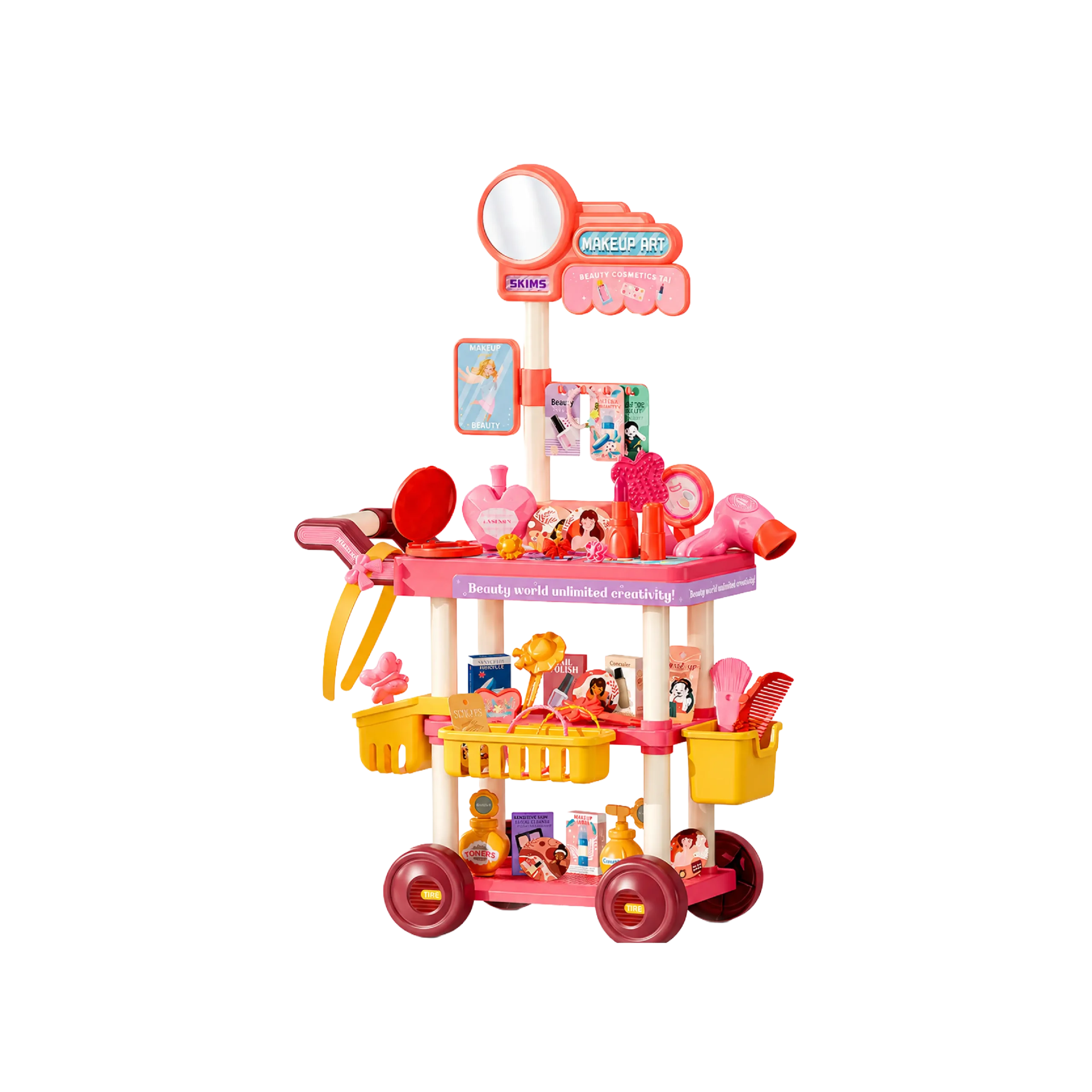 Playhouse Pink Kids Jewelry Cart 68PCS Beauty Makeup Play Set