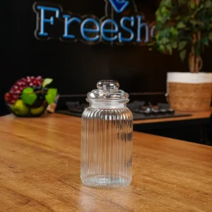 Ribbed Glass Storage Jar 1L with Glass Lid Professional Storageware in Lebanon1