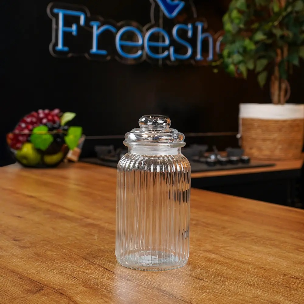 Ribbed Glass Storage Jar 1L with Glass Lid Professional Storageware in Lebanon1