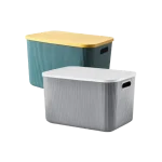 Ribbed Storage Box with Lid & Side Handles Large Rectangular Organizer Teal Yellow & Grey White