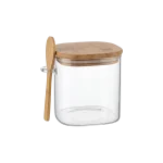 Squared Glass Storage Jar Airtight Bamboo Lid 650ml with Spoon Professional Storageware in Lebanon
