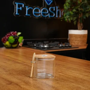 Squared Glass Storage Jar Airtight Bamboo Lid 650ml with Spoon Professional Storageware in Lebanon1