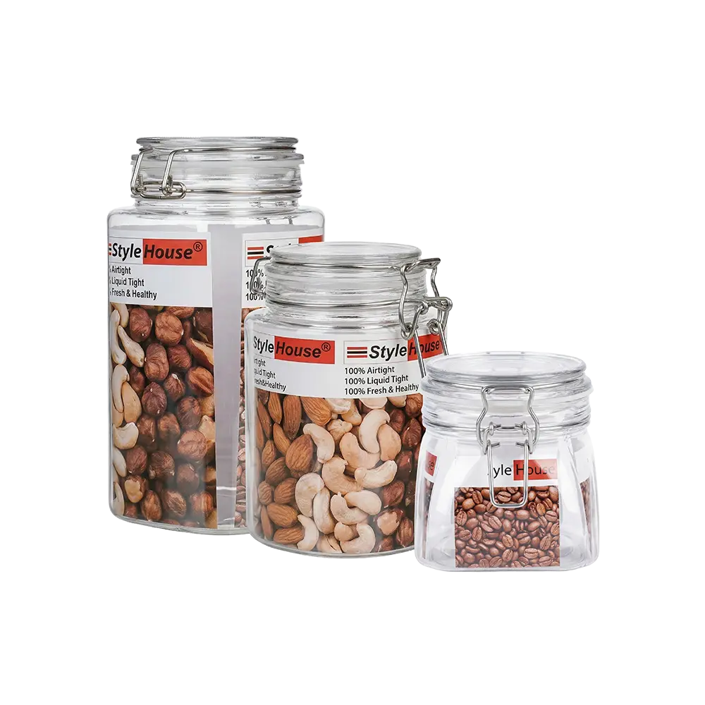 Style House Airtight Glass Storage Jar Clip Lock Food Container (1.55L,1.25L,450ml) Professional Storageware in Lebanon