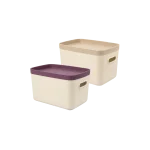 Voce Nordic Organizer Box with Lid Modern 4L Storage 24 x 16.5 x 14.5 cm VC 820 Cream with Pastel Lid