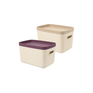 Voce Nordic Organizer Box with Lid Modern 4L Storage 24 x 16.5 x 14.5 cm VC 820 Cream with Pastel Lid