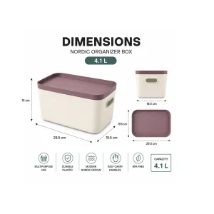 Voce Nordic Organizer Box with Lid Modern 4L Storage 24 x 16.5 x 14.5 cm VC 820 Cream with Pastel Lid1