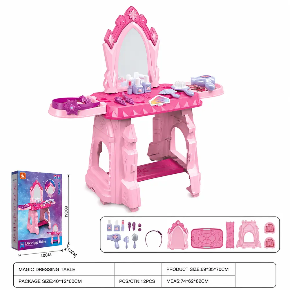 Wandafong Kids 24PCS Dressing Table Makeup Play Set Pink with Light & Sound1