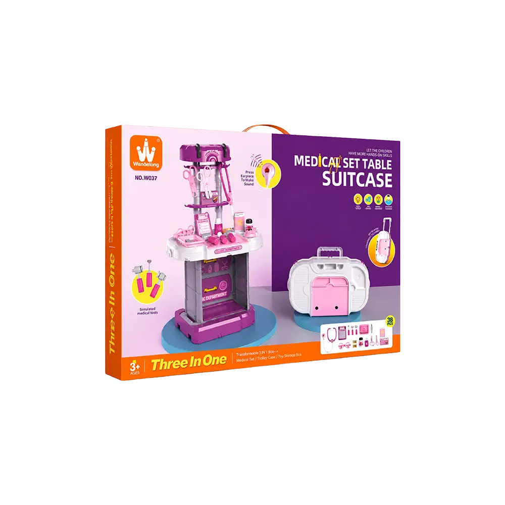 Wandalong 3 in 1 Purple & Pink Kids Medical Table & Suitcase Play Set–40 Pieces–Model W087A3