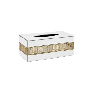 White Glass Tissue Box Top Refill Opening Standard Size Rectangular Model White & Gold