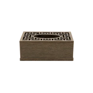 Wood Look Tissue Box Cover Geometric Cutout Design Standard Size Rectangular Model Dark Brown